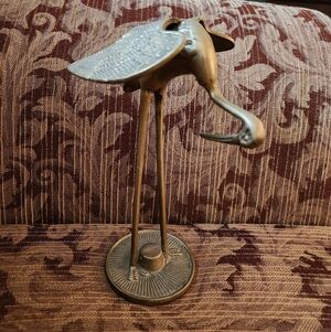 Vintage Brass Crane Stork Bird Statue Figurine 8" Tall